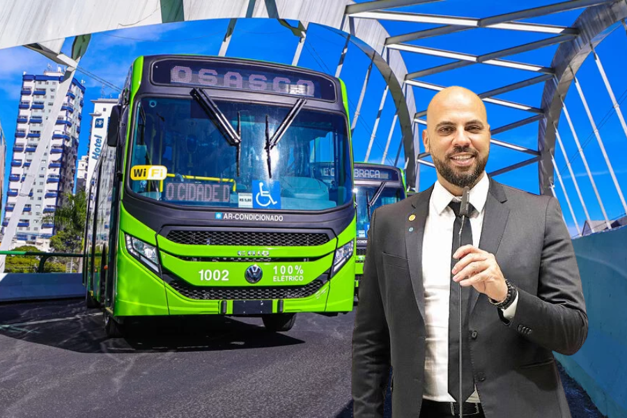 Imagem: Aposta em ônibus 100% elétricos rende indicação nacional ao prefeito de Osasco. Publicada no portal A+.