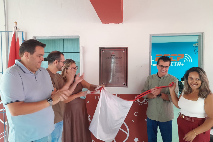 Imagem: Santa Isabel inaugura primeira escola em tempo integral da rede municipal após revitalização. Publicada no portal A+.