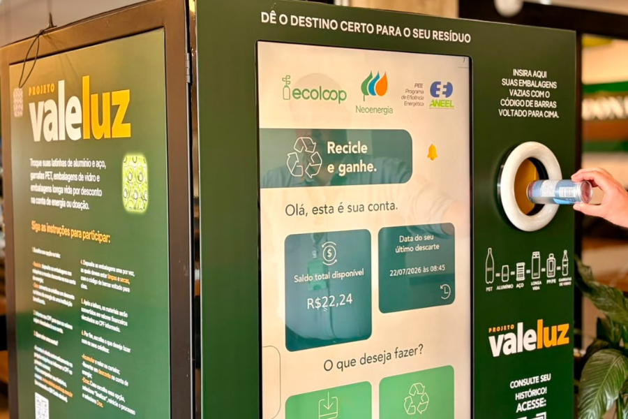 Imagem: Arujá recebe amanhã ‘Máquina Inteligente’ que troca lixo reciclável por desconto na conta de luz. Publicada no portal A+.